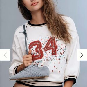 Pilcro White beaded varsity Sweatshirt with Red Number 34